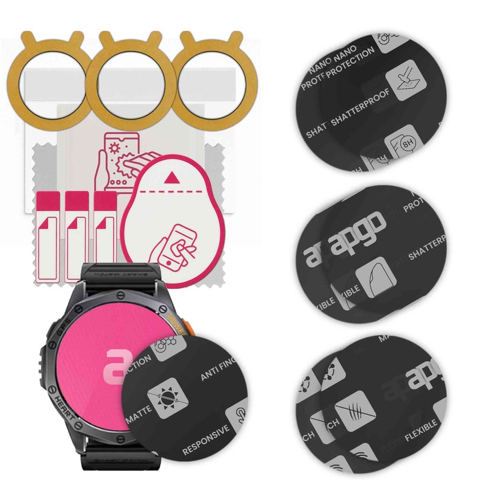 Set de 6 sticle MAT MATTE de protectie pentru ceas EFSmart EFS67 Pro – apgo, full glue, sticla hibrida, protectie pentru afisajul ceasului, anti-zgarieturi