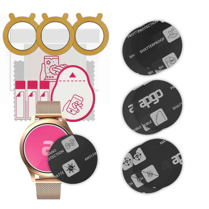 Set de 6 sticle MAT MATTE de protectie pentru ceas Maxcom FW44 Gold 2 – apgo, full glue, sticla hibrida, protectie pentru afisajul ceasului, anti-zgarieturi
