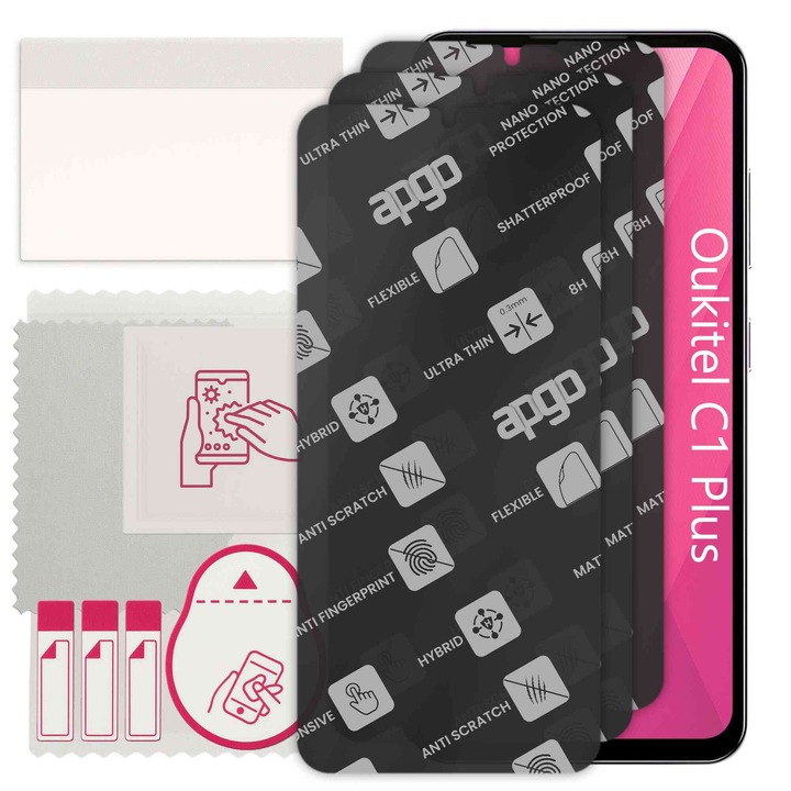 3x apgo MATTE хибридно защитно стъкло, съвместимо с Oukitel C1 Plus, гъвкаво нано стъкло, отлична подмяна на закалено стъкло