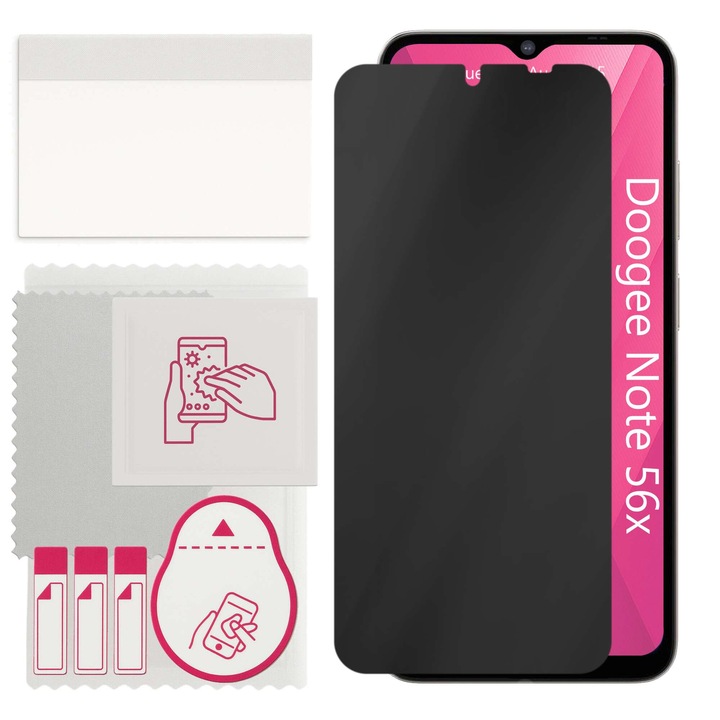 apgo PRIVACY védőüveg Doogee Note 56x-hez – hibrid üveg, full glue, flexible glass