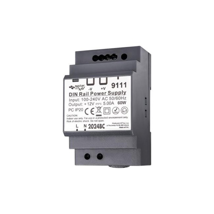 Sursa 12V sina DIN 60W 5A IP20 pentru tablouri electrice