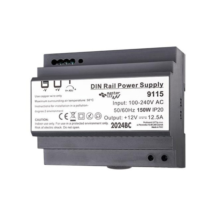 Sursa 12V sina DIN 150W 12.5A pentru tablouri electrice