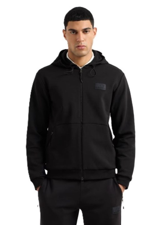 Суитшърт с цип EA7 за ежедневието, M HOODIE FZ ST COPL ST, 7M000094-AF12116-UC001, Черен, Черен