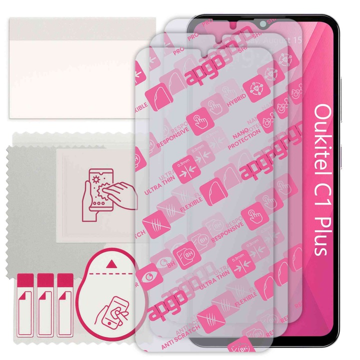 3x apgo Ultra-Clear хибридни защитни стъкла, съвместими с Oukitel C1 Plus, гъвкаво нано стъкло, отлична подмяна на закалено стъкло