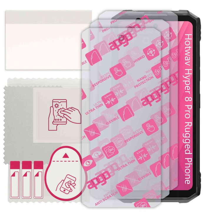 3x apgo Ultra-Clear Hybrid sticla protectoare compatibila cu Hotwav Hyper 8 Pro Rugged Phone, sticla nano flexibila, inlocuire excelenta pentru sticla temperata