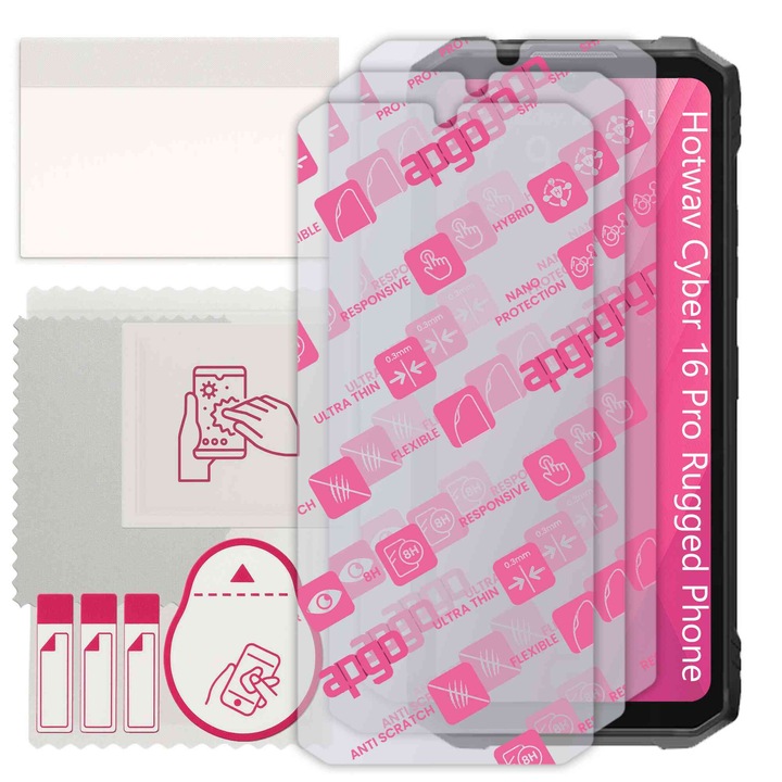 3x apgo Ultra-Clear Hybrid sticla protectoare compatibila cu Hotwav Cyber 16 Pro Rugged Phone, sticla nano flexibila, inlocuire excelenta pentru sticla temperata
