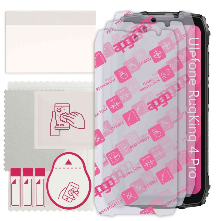 3x apgo Ultra-Clear Hybrid sticla protectoare compatibila cu Ulefone RugKing 4 Pro, sticla nano flexibila, inlocuire excelenta pentru sticla temperata