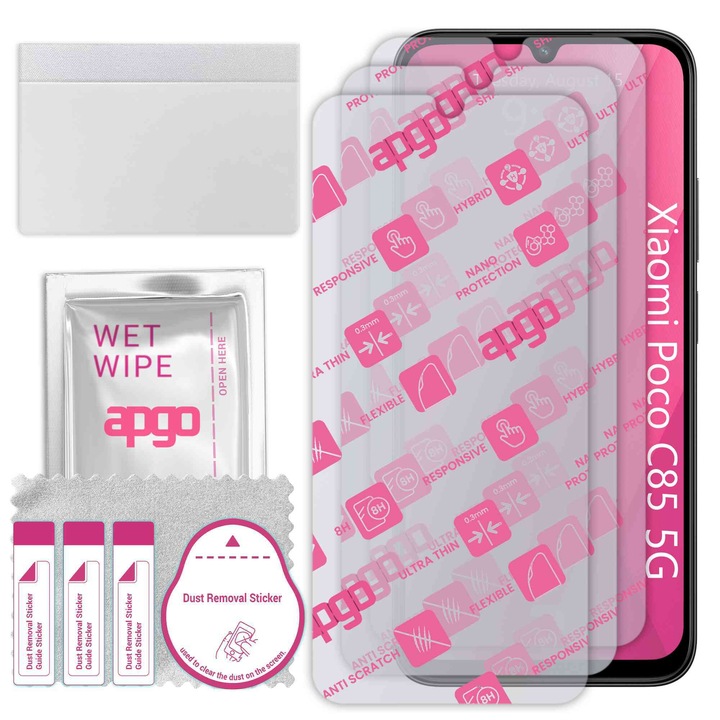 3x apgo Ultra-Clear Hybrid sticla protectoare compatibila cu Xiaomi POCO C85 5G, sticla nano flexibila, inlocuire excelenta pentru sticla temperata