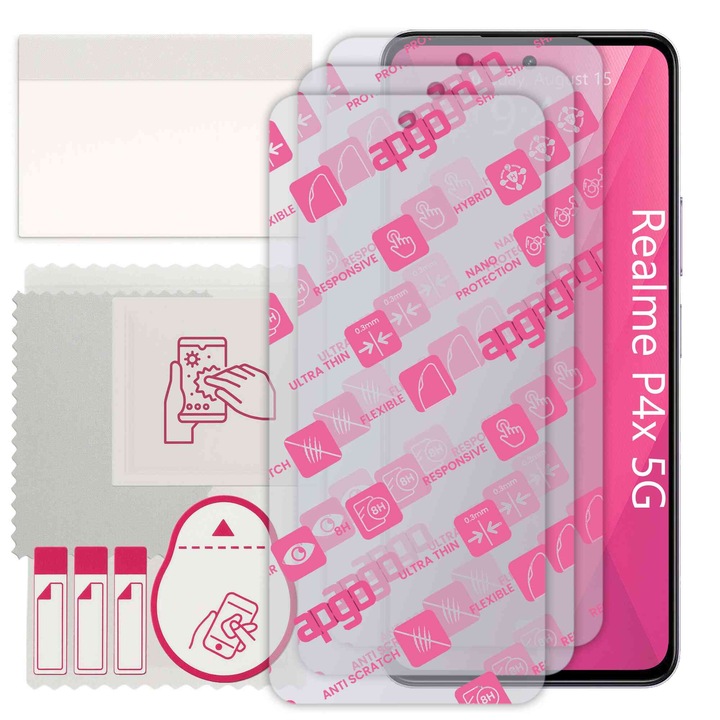 3x apgo Ultra-Clear Hybrid sticla protectoare compatibila cu Realme P4x 5G, sticla nano flexibila, inlocuire excelenta pentru sticla temperata