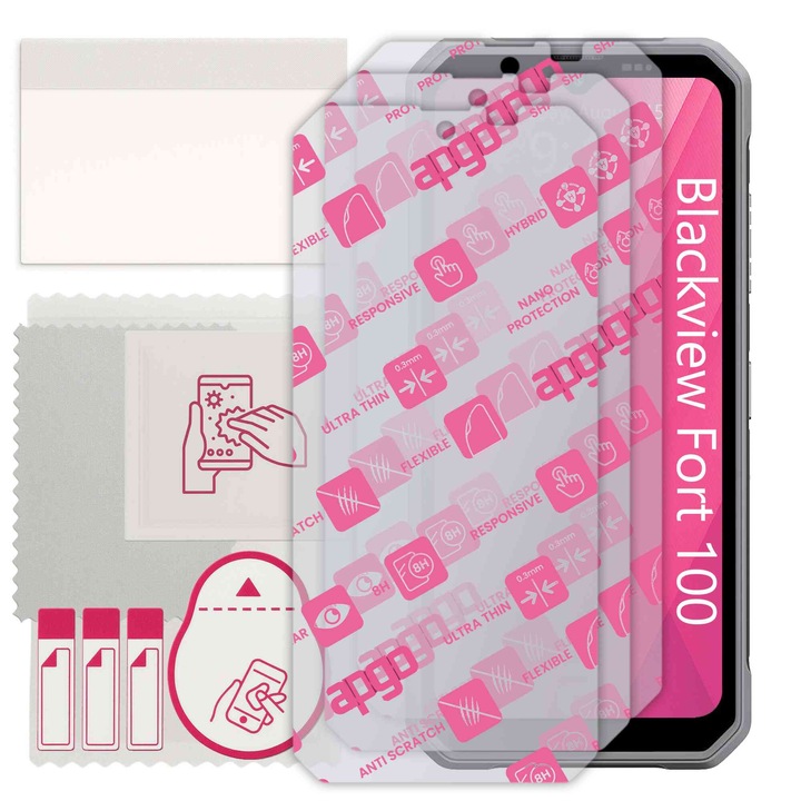 3x apgo Ultra-Clear Hybrid sticla protectoare compatibila cu Blackview Fort 100, sticla nano flexibila, inlocuire excelenta pentru sticla temperata