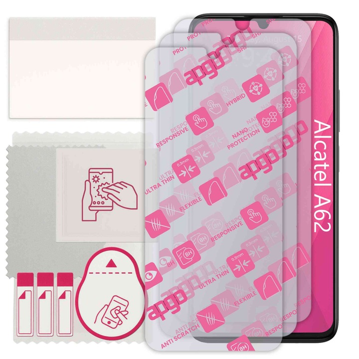 3x apgo Ultra-Clear Hybrid sticla protectoare compatibila cu Alcatel A62, sticla nano flexibila, inlocuire excelenta pentru sticla temperata