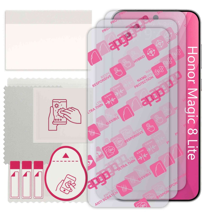 3x apgo Ultra-Clear Hybrid sticla protectoare compatibila cu Honor Magic 8 Lite, sticla nano flexibila, inlocuire excelenta pentru sticla temperata