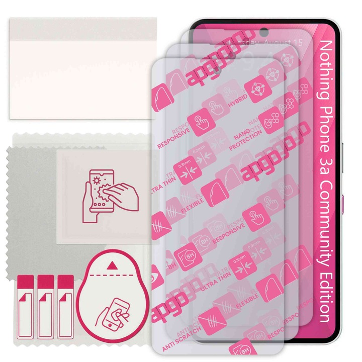 3x apgo Ultra-Clear Hybrid sticla protectoare compatibila cu Nothing Phone 3a Community Edition, sticla nano flexibila, inlocuire excelenta pentru sticla temperata
