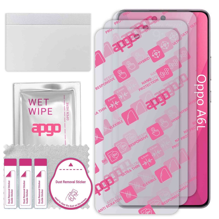 3x apgo Ultra-Clear Hybrid sticla protectoare compatibila cu Oppo A6l, sticla nano flexibila, inlocuire excelenta pentru sticla temperata