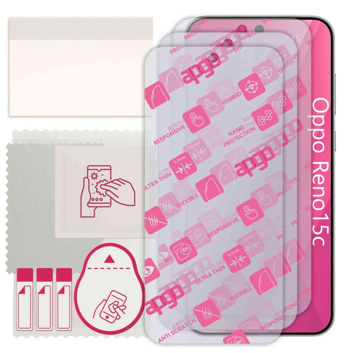 3x apgo Ultra-Clear Hybrid sticla protectoare compatibila cu Oppo Reno 15c, sticla nano flexibila, inlocuire excelenta pentru sticla temperata