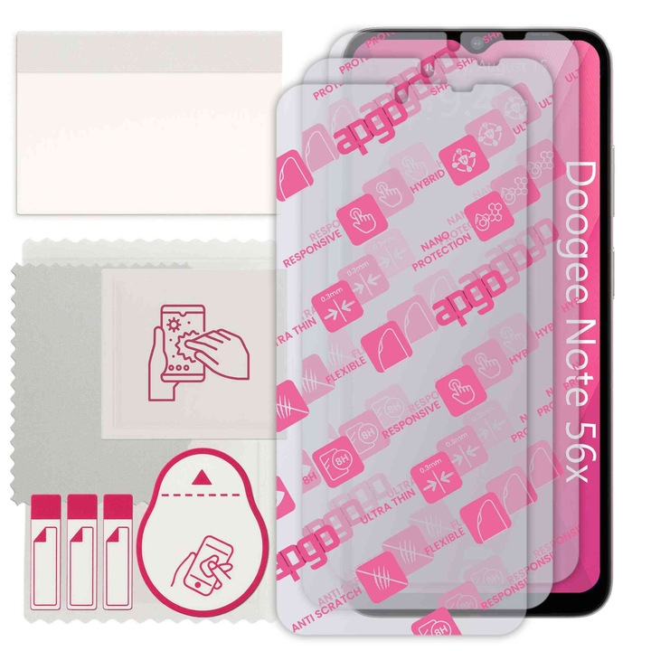 3x apgo Ultra-Clear Hybrid sticla protectoare compatibila cu Doogee Note 56x, sticla nano flexibila, inlocuire excelenta pentru sticla temperata