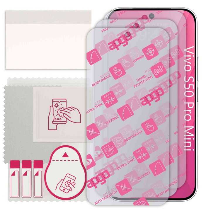 3x apgo Ultra-Clear Hybrid sticla protectoare compatibila cu Vivo S50 Pro Mini, sticla nano flexibila, inlocuire excelenta pentru sticla temperata