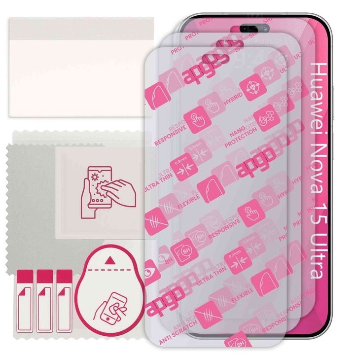 3x apgo Ultra-Clear Hybrid sticla protectoare compatibila cu Huawei Nova 15 Ultra, sticla nano flexibila, inlocuire excelenta pentru sticla temperata