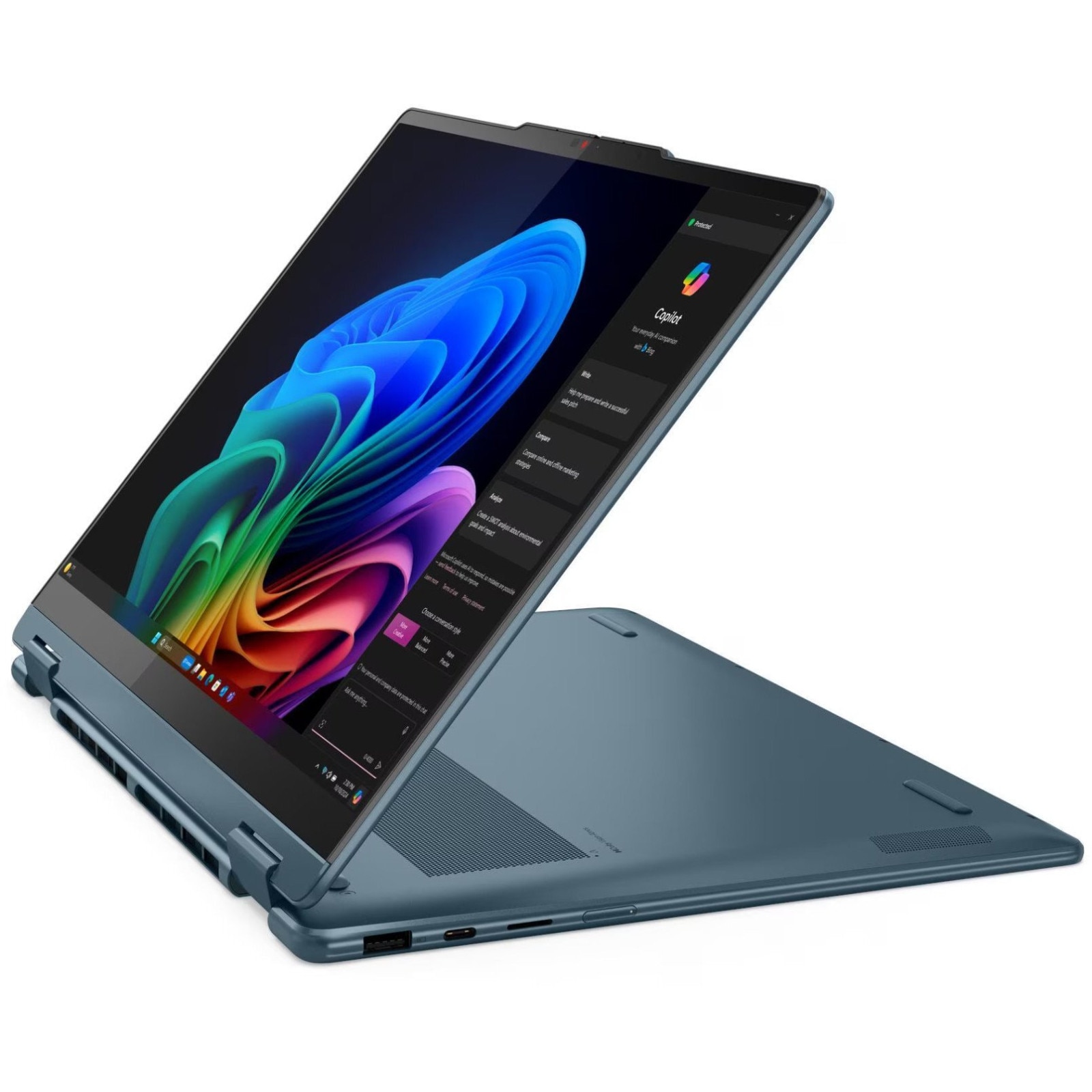 Laptop Lenovo Yoga 7 Hybrid (2-in-1), 14" WUXGA Touchscreen, AMD Ryzen™ AI 5 340 pana la 4.8 GHz, 16 GB RAM LPDDR5 6400, 512 GB SSD, AMD Radeon 840M, Windows 11 Home, Tidal Teal 512 GB