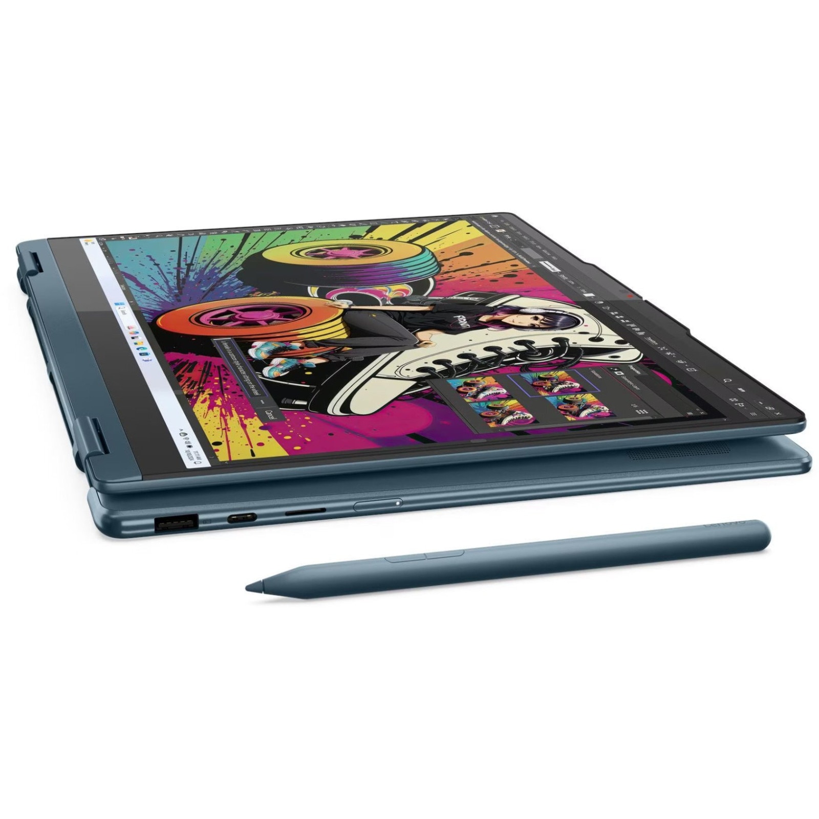 Laptop Lenovo Yoga 7 Hybrid (2-in-1), 14" WUXGA Touchscreen, AMD Ryzen™ AI 5 340 pana la 4.8 GHz, 16 GB RAM LPDDR5 6400, 512 GB SSD, AMD Radeon 840M, Windows 11 Home, Tidal Teal 512 GB