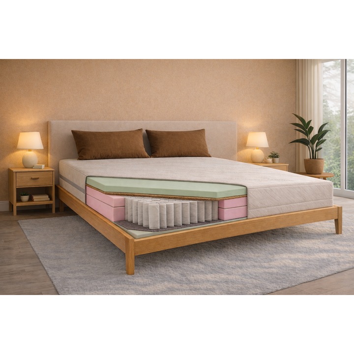 Saltea Möbae KRETA, arcuri împachetate, strat de cocos, reversibilă, 80x200x20cm