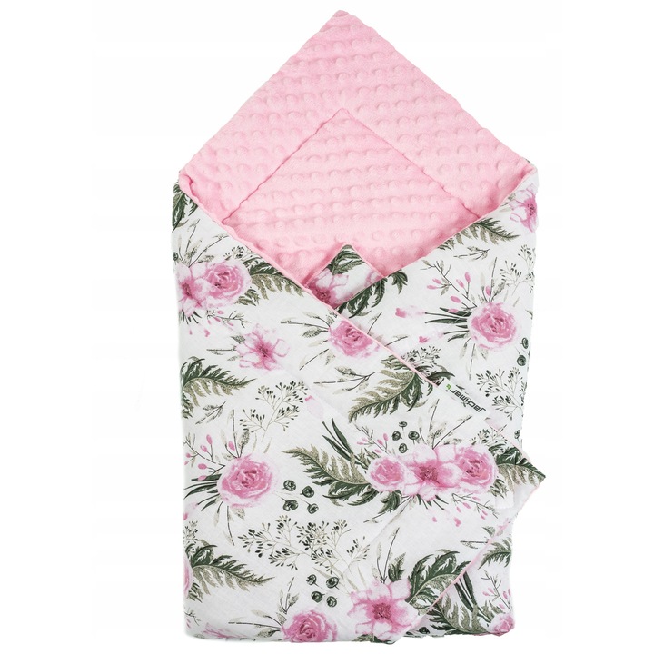 Sac de dormit pentru copii, 80x80cm, roz, bumbac + Minky, închidere Velcro, umplutură antialergică