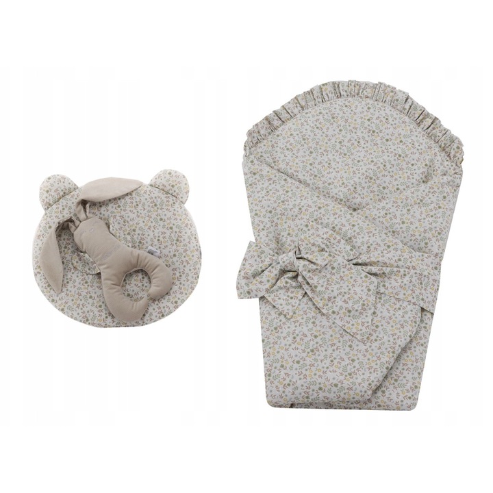 Set Bebelusi Miu-Mio: Rotel alb 74x74cm, Pernuta 28x33cm, Jucarie Iepuras