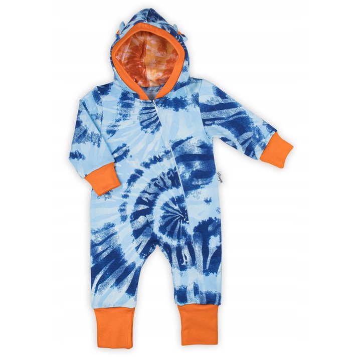 Nicol gyermek pizsama, 56, pamut, kék/narancssárga, kapucnis, cipzáras