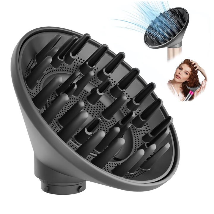 Duza si Difuzor uscator de par pentru dyson, asskanaer, Rezistenta la temperaturi ridicate, Pentru o coafare neteda si voluminoasa, compatibil cu Dyson HS01/HS05, Nailon plus fibre, 12x11x13.5cm, Gri