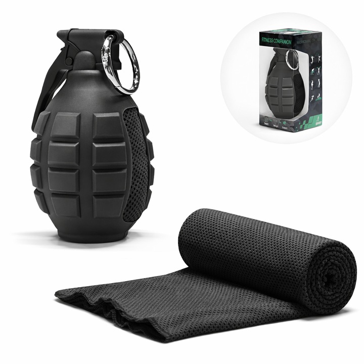 Prosop racoritor sport 30x100 cm cu cutie portabila din silicon, racire instant, uscare rapida, pentru fitness, alergare si outdoor, Negru