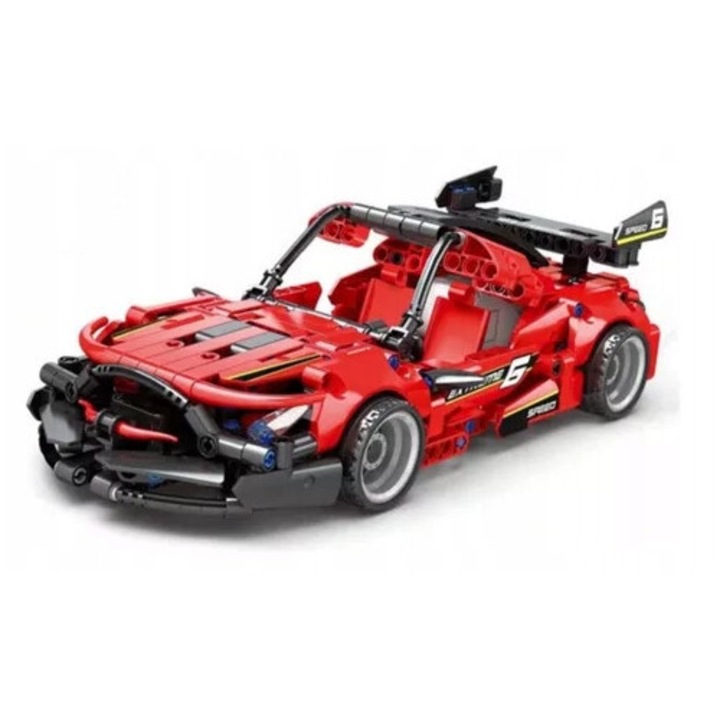 Set de constructie Xtech, masina sportiva rosie, 458 elemente, 120x250x600mm