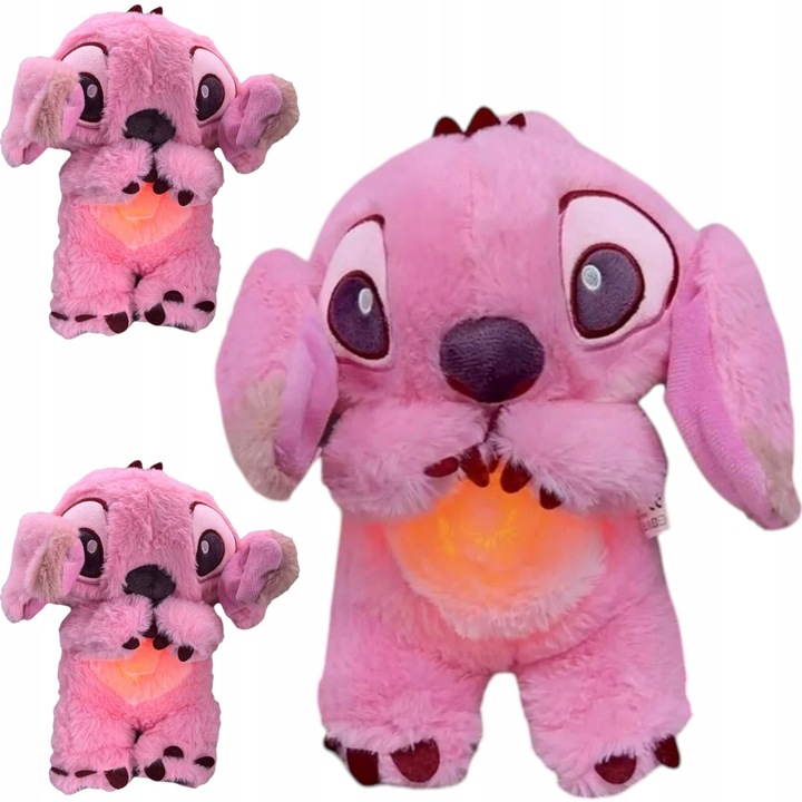 Papusa de plus Lilo si Stitch, prieten de somn, functie de iluminare, melodii linistitoare, roz si albastru, 30x21cm