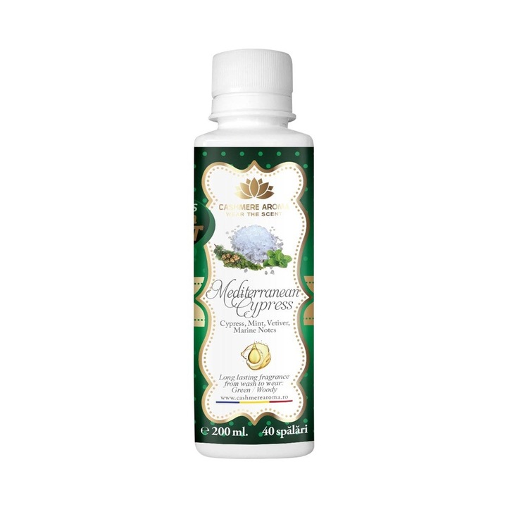 Cashmere Aroma Mediterrán Ciprus koncentrált textilparfüm, elegáns és tartós illat, 200 ml, 40 mosás