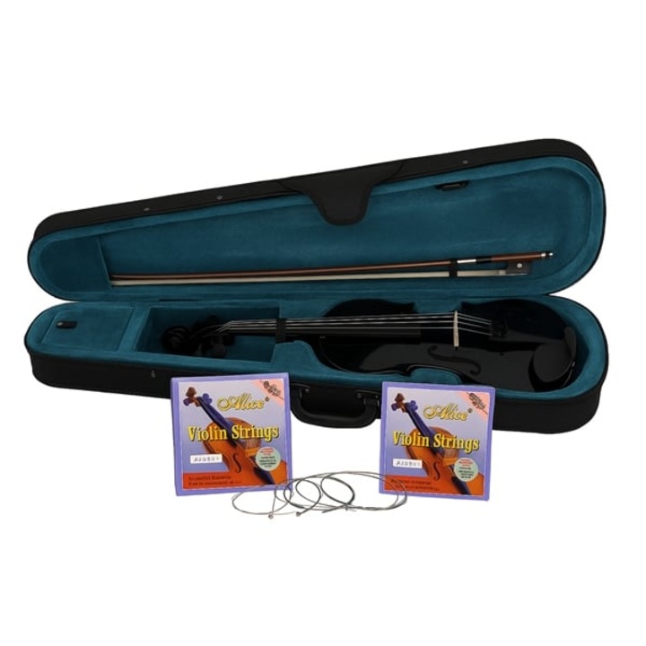 Set vioara clasica din lemn pentru copii 1/8 si doua seturi corzi, DEPOX®, 43 cm, finisaj lucios negru