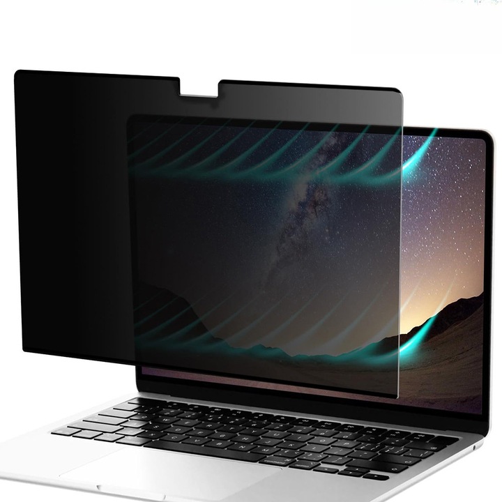 Folie de protectie privacy pentru display laptop compatibila cu Apple MacBook Pro 16inch (2024), VisionProX Magnetic, Plastic, Negru