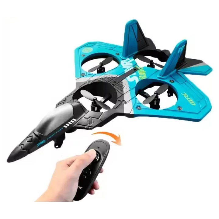 Avion cu telecomanda si lumini LED, 4 motoare cu electrice, incarcare USB, acumulator inclus, silver 24.5x18x4.5 cm