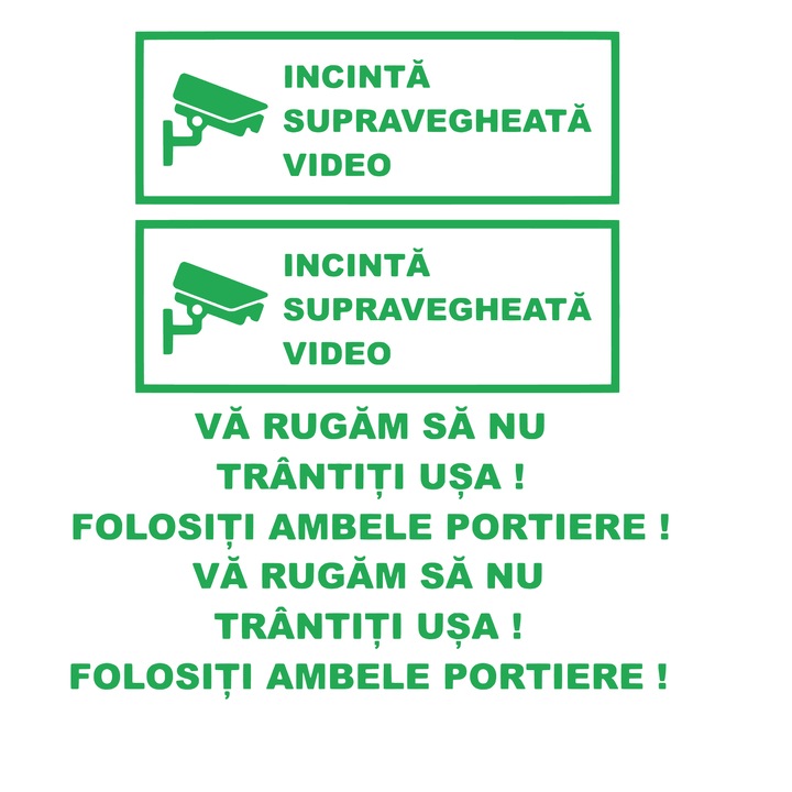 Set 4 stickere decorative pentru Taxi/Uber/Bolt, nu trantiti usa si supraveghere video, verde