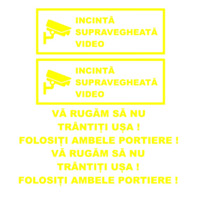 Set 4 stickere decorative pentru Taxi/Uber/Bolt, nu trantiti usa si supraveghere video, galben