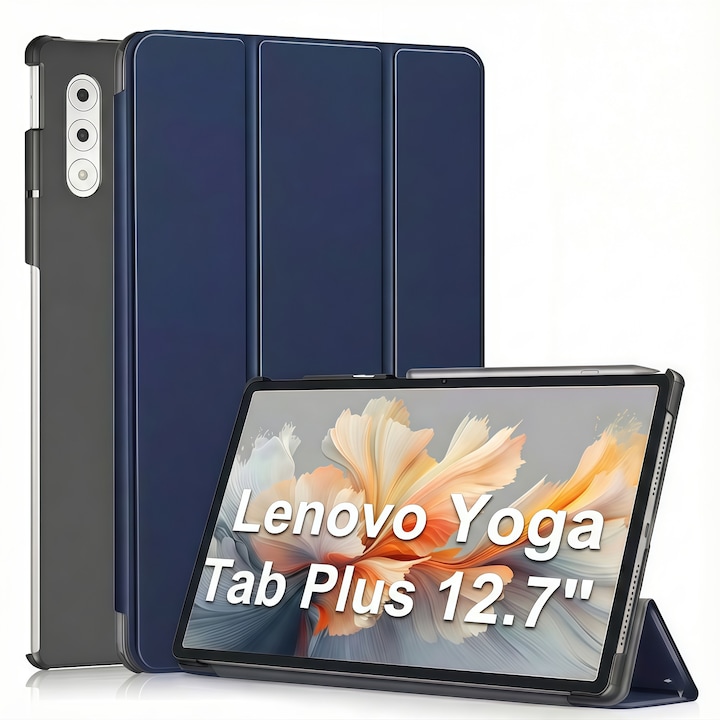 Husa Smart Cover Omelivon pentru Lenovo Yoga Tab Plus, Stand Pliabil, Auto Sleep/Wake, Albastru Inchis, 12.7 inch