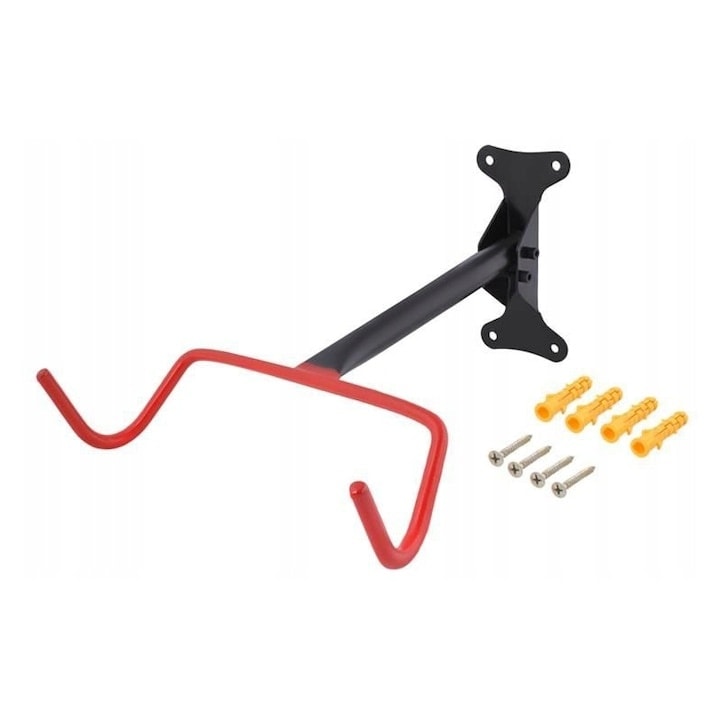 Стойка за велосипед за стена от метал, гумирана кука, монтаж с анкери, за 1 велосипед