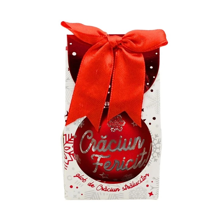 Glob de Craciun, cu led, culoarea rosu, mesaj „Craciun fericit!"