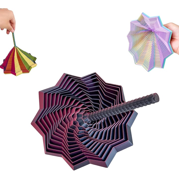 Jucarie Decompresie, Southern Sky, Model Stea 3D, DuoChrome, Maner Spirala, Turn Magic Geometric, Multiple Forme, Anti-stress, 8.6 cm, Negru/Rosu