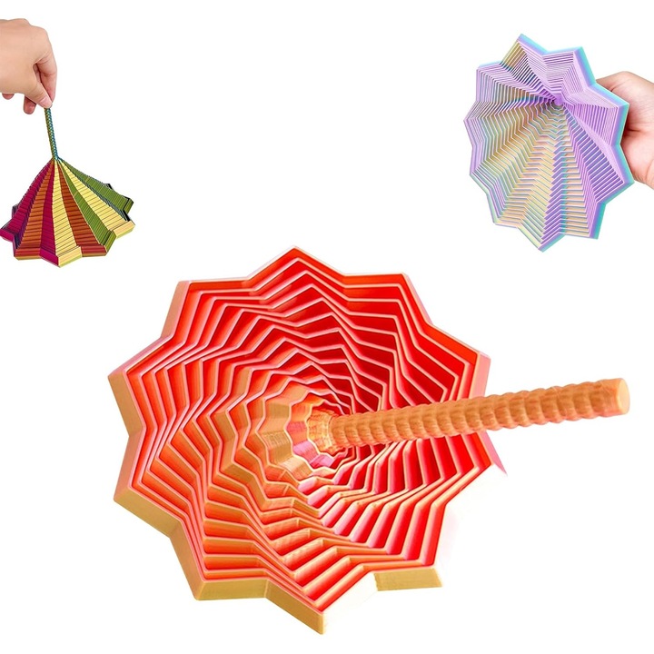 Интерактивна играчка 3D звезда, DuoChrome, спирални дръжки, розов/златист, 8.6 см