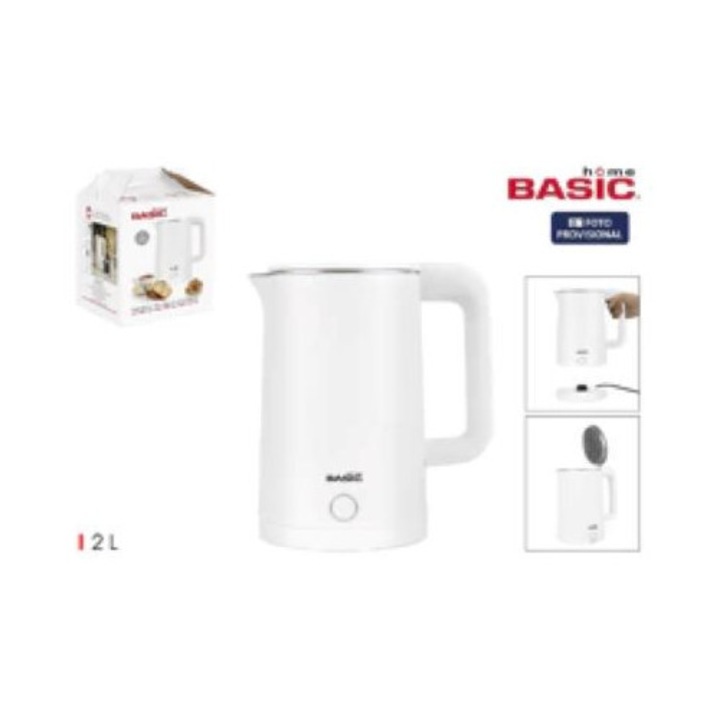 Fierbator Electric BASIC HOME 2 L, 1500 W, Ultra-Rapid, Oprire Automata & Protectie Anti-Uscare, Design Compact, Material Inox + Plastic, Alb