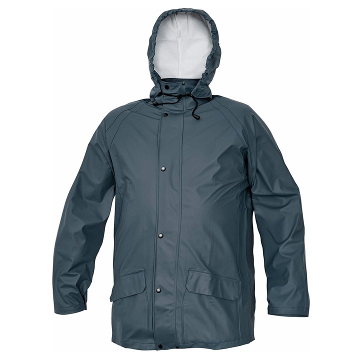 Jacheta impermeabila, verde sticla, cu gluga ajustabila, doua buzunare, mansete reglabile, set de imbracaminte de protectie munca, 3XL