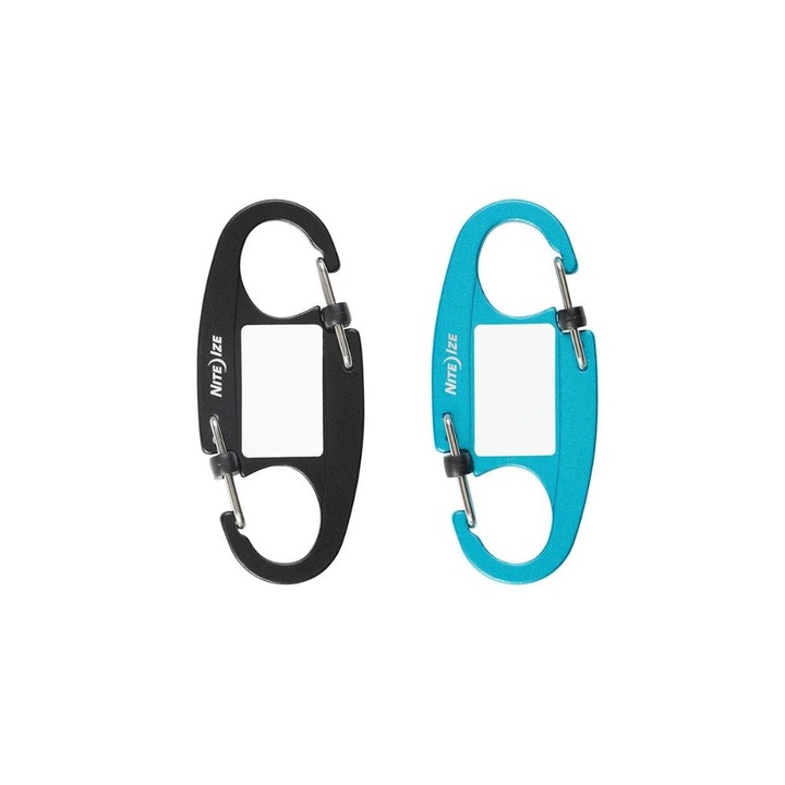 Set carabiniere duale Nite Ize, aluminiu, etichete personalizate, negru/albastru