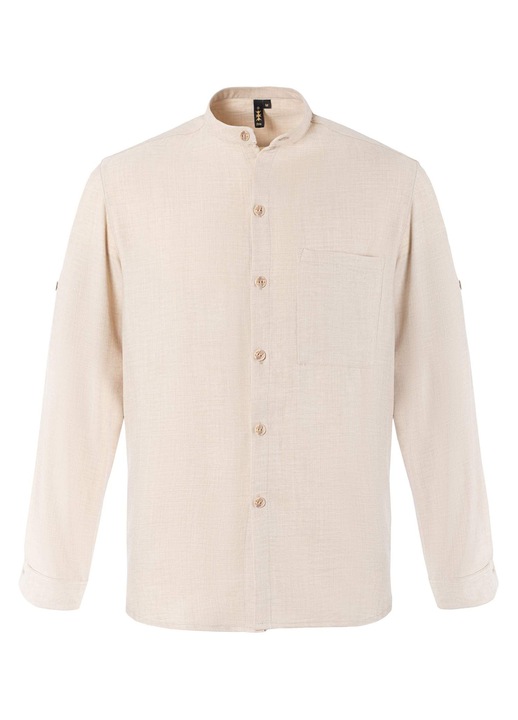 Camasa UNISEX Axon, guler tip MAO, maneci pliabile, bej, poliester