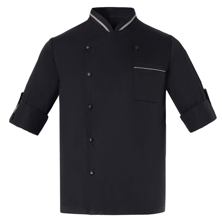 Jacheta de bucatar Axon, maneci 3/4 pliabile, guler tip MAO, neagra, 65% poliester, 35% bumbac, XL