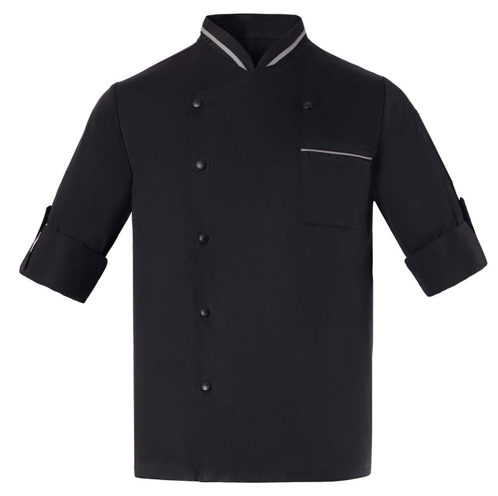 Jacheta de bucatar Axon, maneci 3/4, guler tip MAO, neagra, 65% poliester, 35% bumbac, M