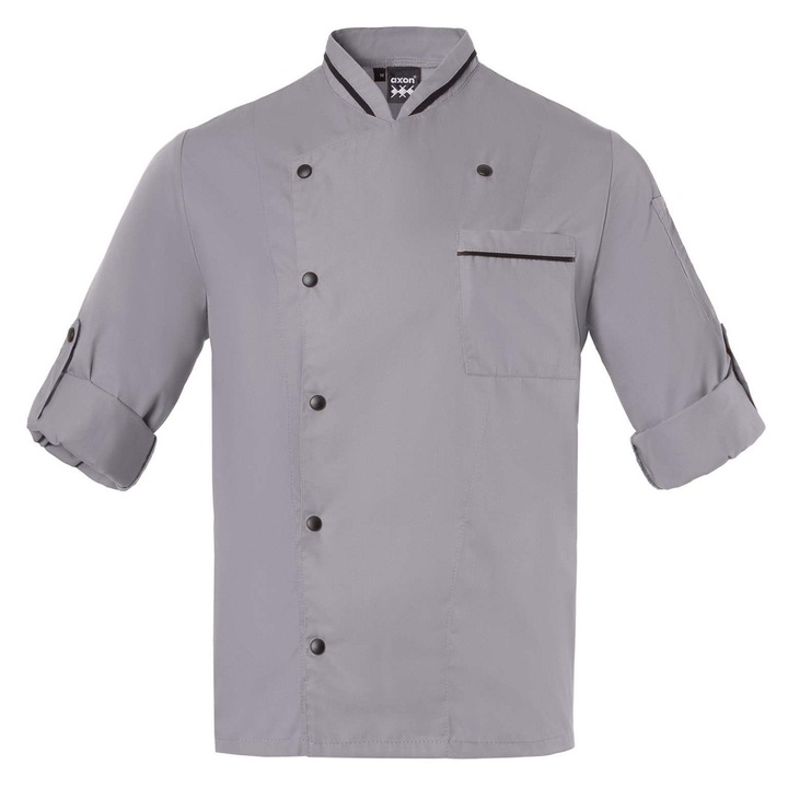 Jacheta de bucatar Axon, gri deschis, maneci 3/4 pliabile, guler tip MAO, din poliester si bumbac, 3XL